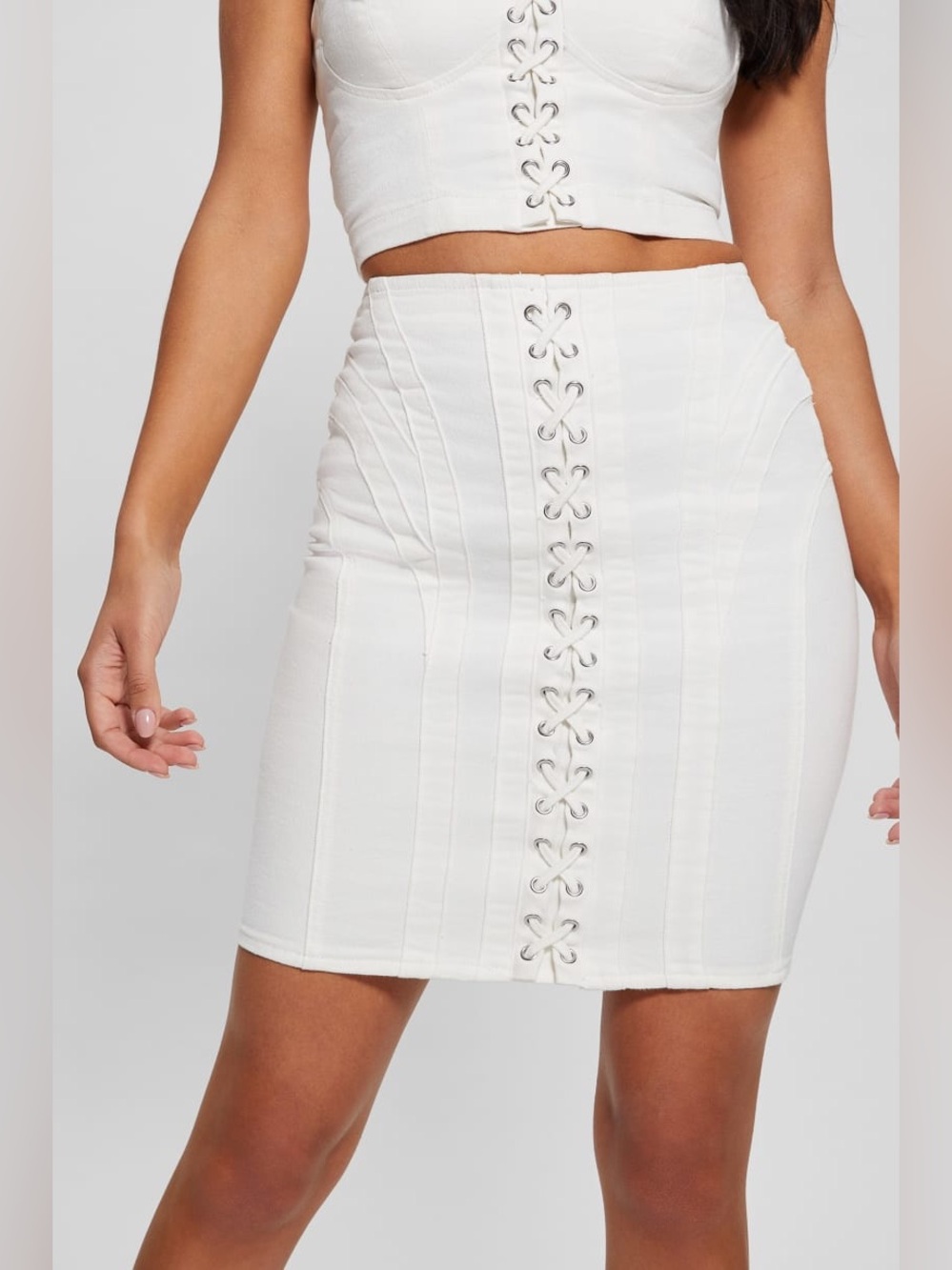 New Guess White Lace-Up Pencil Skirt Sz 25